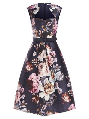 Women's Arielle Belted Floral Midi-Dress - Graphite Multi - Size 2