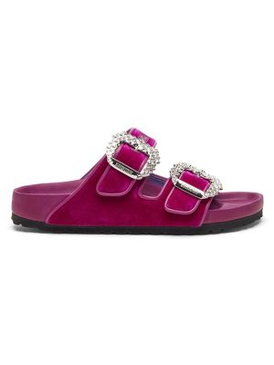 Women's Arizona Crystal-Embellished Velvet Sandals - Fuchsia - Size 8