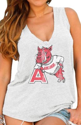 Womens Arkansas Razorbacks Original Retro Brand Cream Relaxed Henley Tank Top in Heather Gray