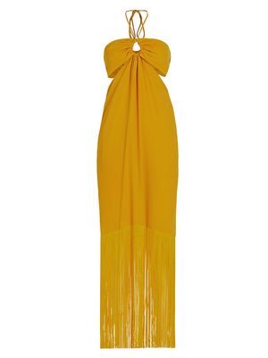Women's Arrecife Cut Out Fringe-Trim Maxi Dress - Yellow - Size 0 - Yellow - Size 0