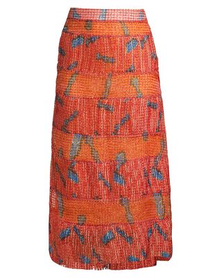 Women's Arrow-Print Midi-Skirt - Orange - Size 2 - Orange - Size 2