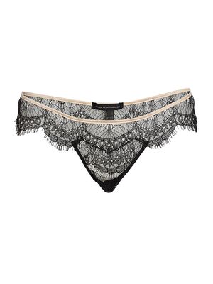 Women's Art Deco Eyelash-Lace Thong - Black - Size Large