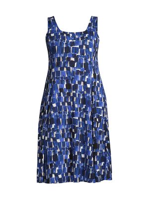 Women's Artist Blocks Printed Dress - Blue Multi - Size 14 - Blue Multi - Size 14