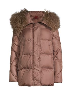 Women's Aspen MQE Shearling-Trimmed Puffer Jacket - Moccha - Size 2 - Moccha - Size 2