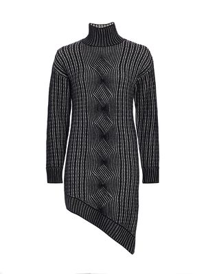 Women's Asymmetric Cable-Knit Dress - Black Combo - Size Large - Black Combo - Size Large