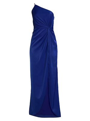 Women's Asymmetric Charmeuse Slit Gown - Rich Royal - Size 0 - Rich Royal - Size 0