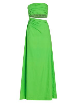 Women's Asymmetric Cut-Out Cotton Maxi Dress - Verde - Size Small - Verde - Size Small