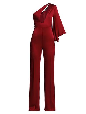 Women's Asymmetric Cut-Out One-Shoulder Jumpsuit - Red - Size 4 - Red - Size 4