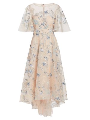 Women's Asymmetric Floral Sequin-Embroidered Midi-Dress - Beige Multi - Size 2