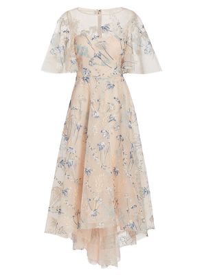 Women's Asymmetric Floral Sequin-Embroidered Midi-Dress - Beige Multi - Size 4