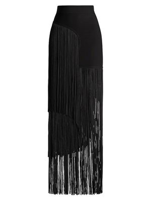 Women's Asymmetric Fringe Maxi Skirt - Black - Size Small