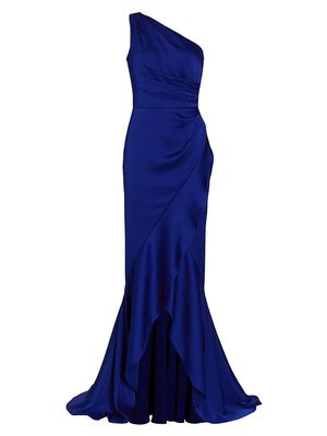 Women's Asymmetric Hammered Satin Gown - Royal - Size 10 - Royal - Size 10