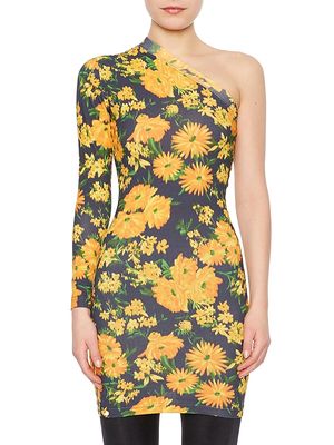 Women's Asymmetric Mini Dress - Yellow - Size XS