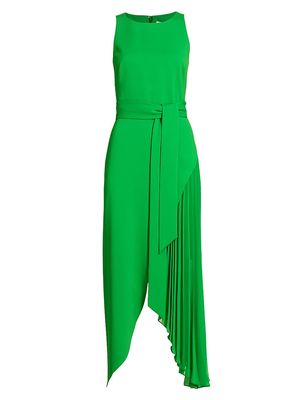 Women's Asymmetric Pleated Midi-Dress - Palm - Size 10