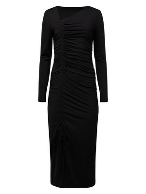 Women's Asymmetric Shirred Jersey Midi-Dress - Black - Size XS