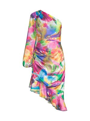 Women's Asymmetric Watercolor Cocktail Dress - Size 10 - Size 10