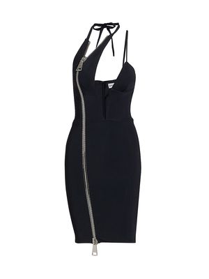 Women's Asymmetric Zip Minidress - Black - Size 0 - Black - Size 0