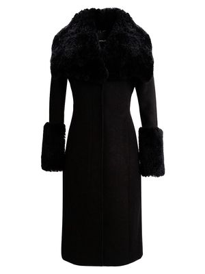 Women's Athena Shearling Long Coat - Black - Size XS