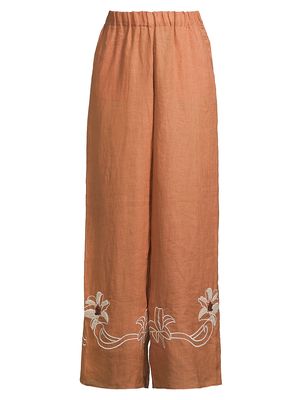 Women's Athenas Linen Cover-Up Pants - Salmon - Size 4 - Salmon - Size 4