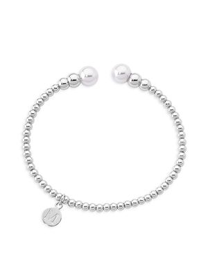 Women's Atlas Rhodium-Plated & 8MM Faux White Pearl Beaded Bangle - Pearl - Size 24 - Pearl - Size 24