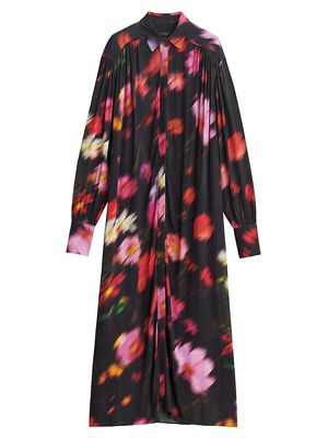 Women's Aubrey Floral Long-Sleeve Maxi Shirtdress - Black Floral - Size Large