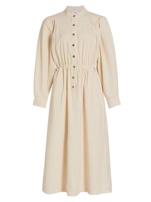 Women's Audrey Cotton Midi-Dress - Cream Cord - Size Large - Cream Cord - Size Large