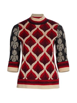 Women's Audrey Jacquard Sweater - Bordeaux - Size 12 - Bordeaux - Size 12