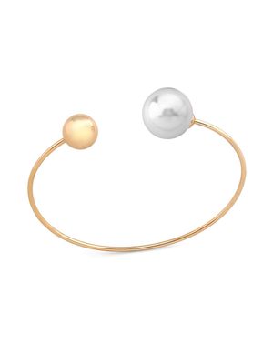 Women's Aura 18K Gold-Plated 14MM White Pearl Bangle - Pearl - Size Large