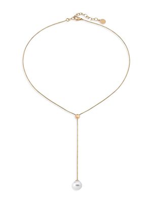 Women's Aura 18K Gold-Plated Steel & 10MM Faux White Pearl Lariat Necklace - Pearl - Pearl