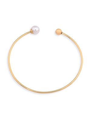 Women's Aura 18K Gold-Plated Steel & 8MM Faux White Pearl Flexible Bracelet - Pearl - Pearl