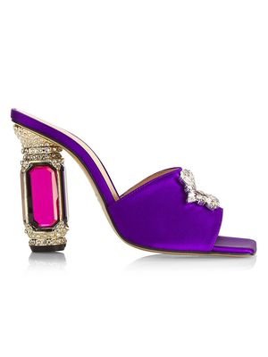 Women's Aurum 100MM Crystal-Embellished Satin Mules - Purple - Size 6