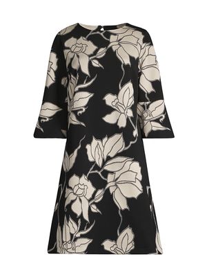 Women's Autumn Accents Bella Floral Jacquard Midi-Dress - Black Multi - Size Small