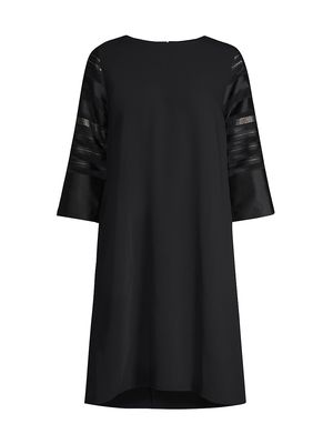 Women's Autumn Accents Sheer Stripe Fluid Crepe Midi-Dress - Black Multi - Size Large
