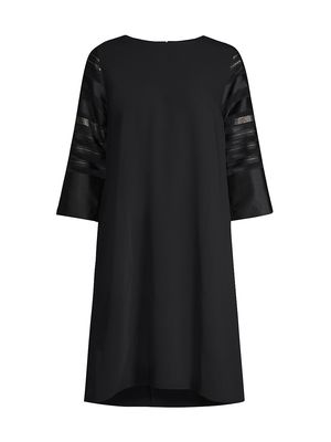 Women's Autumn Accents Sheer Stripe Fluid Crepe Midi-Dress - Black Multi - Size XS
