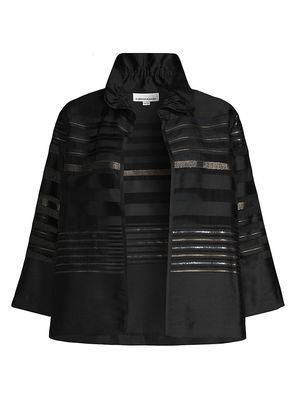 Women's Autumn Accents Textured Stripe Open-Front Jacket - Black Multi - Size Medium