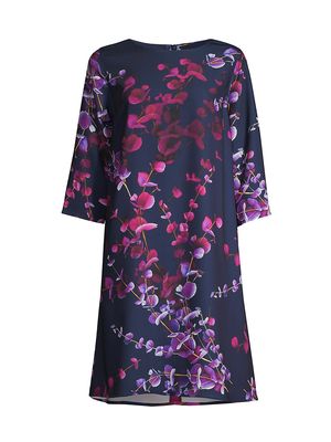 Women's Autumn Romance Floral Dress - Navy Fuchsia - Size Medium
