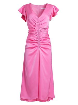 Women's Avery Ruched Satin Midi-Dress - Bubble Gum - Size 10 - Bubble Gum - Size 10