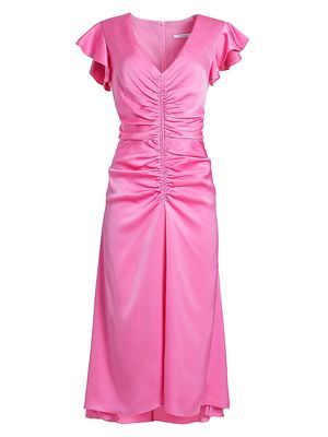 Women's Avery Ruched Satin Midi-Dress - Bubble Gum - Size 6