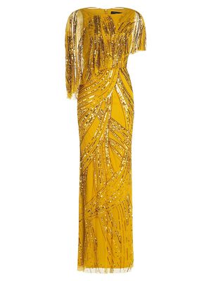 Women's Ayla Beaded Shawl Gown - Gold Bronze - Size 4