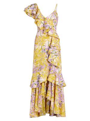 Women's Azalea Floral Cascading Ruffled Midi-Dress - La Vacanza In Yellow Print - Size 0 - La Vacanza In Yellow Print - Size 0