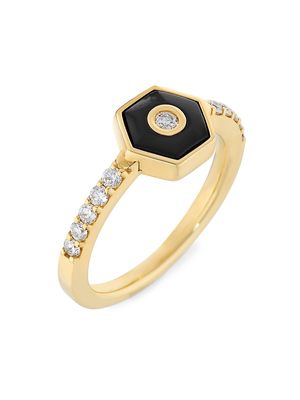 Women's Baia 18K Gold, Diamond & Black Onyx Ring - Yellow Gold - Size 7