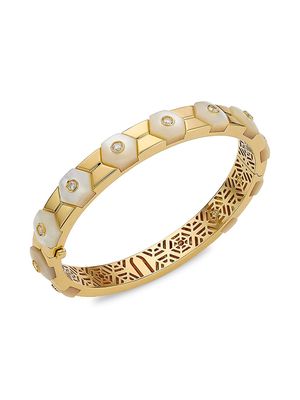 Women's Baia 18K Gold, Diamond & Mother-Of-Pearl Bangle Bracelet - Yellow Gold