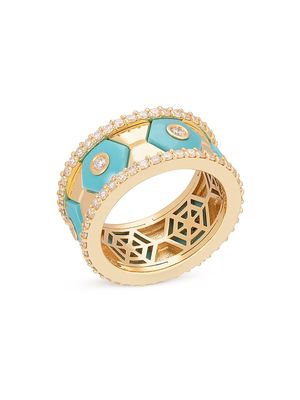 Women's Baia 18K Gold, Diamond & Turquoise Sommersa Band Ring - Yellow Gold - Size 6.5