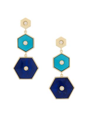 Women's Baia 18K Yellow Gold, Turquoise, Lapis Lazuli & 0.34 TCW Diamond Drop Earrings - Yellow Gold - Yellow Gold