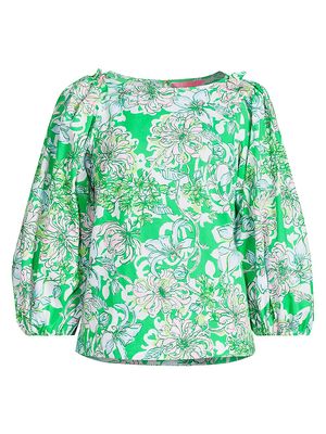 Women's Barbara Floral Boatneck Blouse - Spearmint Blossom Views - Size 00