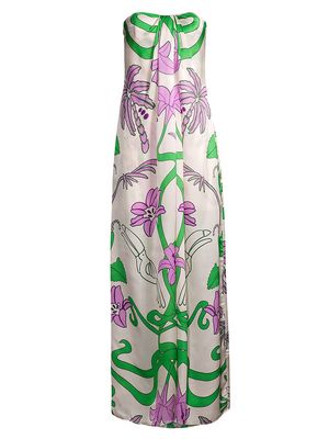Women's Bardot Maxi Silk Dress - Violet Garden - Size 10