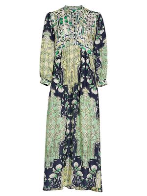 Women's Bariloche Etal Floral Silk Maxi Dress - Green Print - Size XS - Green Print - Size XS