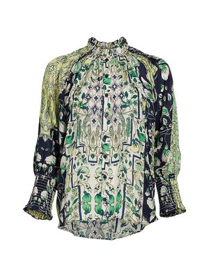 Women's Bariloche Juliet Floral Silk Blouse - Green Print - Size XS - Green Print - Size XS