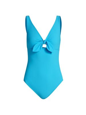 Women's Basics V-Neck Low-Back One-Piece Swimsuit - Sky - Size 12 - Sky - Size 12
