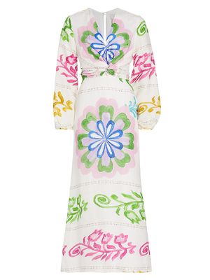 Women's Battia Twisted Linen Maxi Dress - Multicolor Floral Print - Size XS